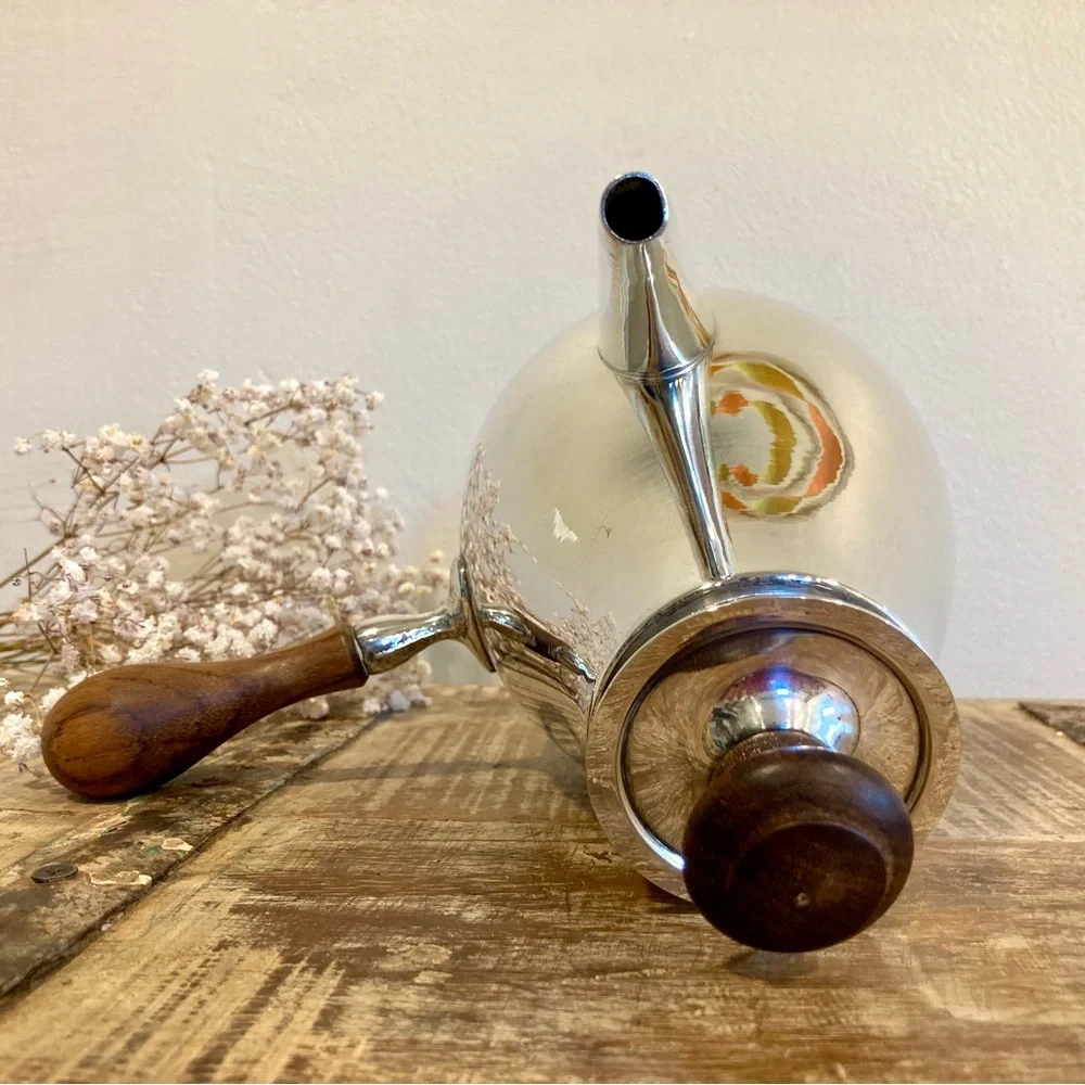 Vintage Silver Plated Teapot with Wooden Handle Signed Italy